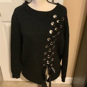 Black Sweater w/ ribbon laced down front